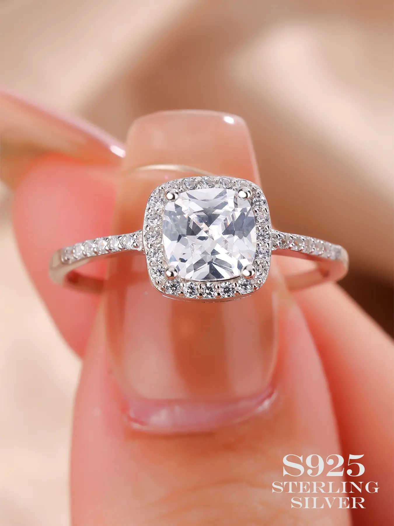 Square Engagement Ring, Elegant and Exquisite Gift Jewelry, Solitaire Halo Ring, Square Shaped Ring, Beautiful Rings, Perfect for Women's Weddings, Parties, Birthdays, Daily Wear at Work