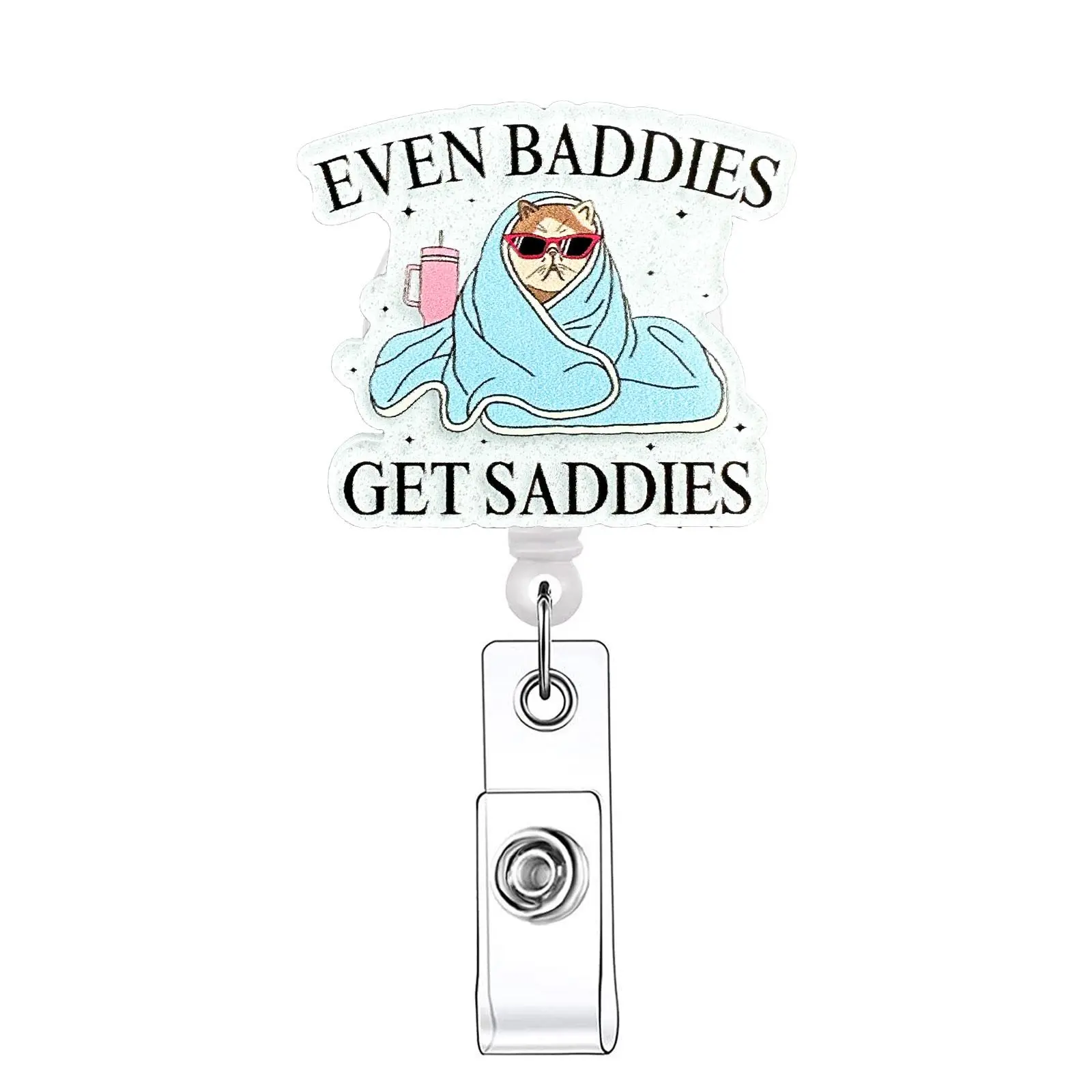 Cat Pattern Retractable Badge Reel, Badge Buddy Nursing, 1 Count Acrylic ID Holder, Id Badge Holders Retractable, Medical Badge Holder, with Clip for Nurses, Doctors, Students & Office Staff, Identification Badges & Supplies