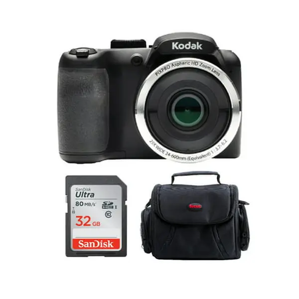 Kodak PIXPRO AZ252 Astro Zoom Digital Camera (Black) - 16MP Sensor, 25x Zoom Lens, LCD Display, 32GB SD Card, Protective Case Bundle for Photography Device, Image Stab.
