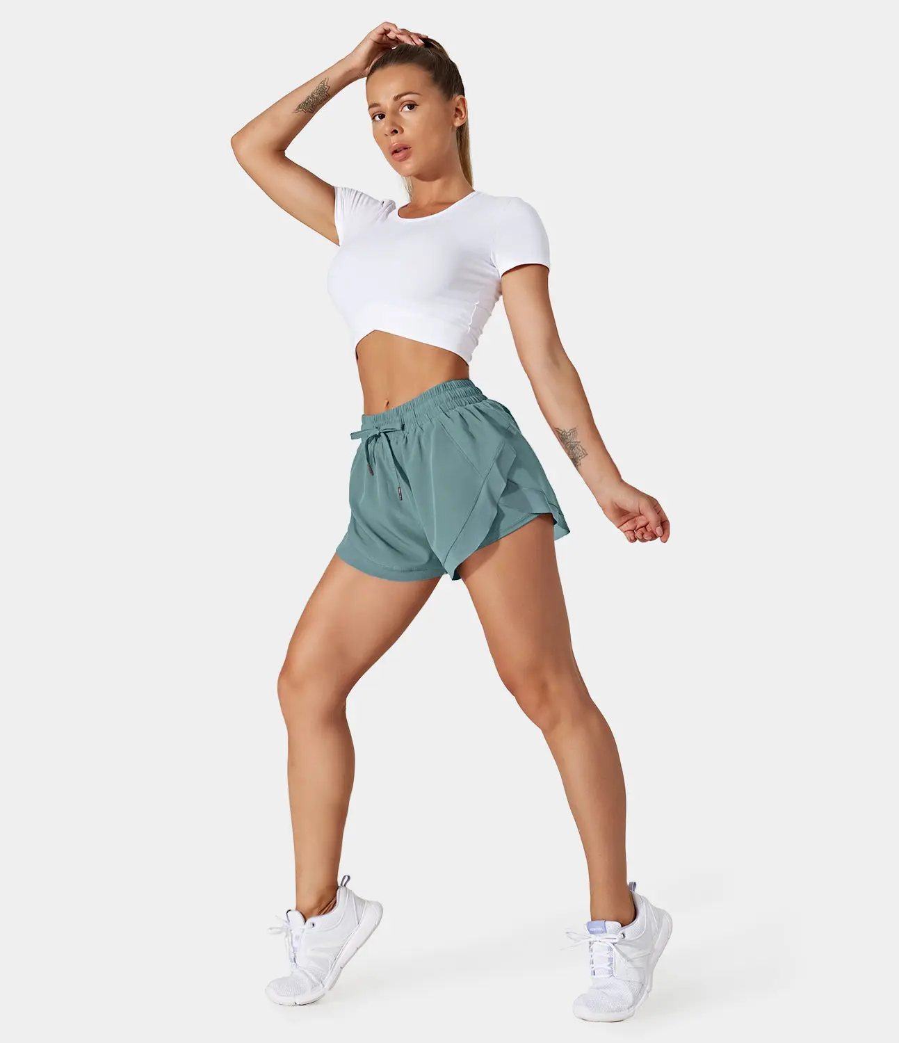 Halara Drawstring Contrast Flowy Mesh Dolphin 2-in-1 Shorts