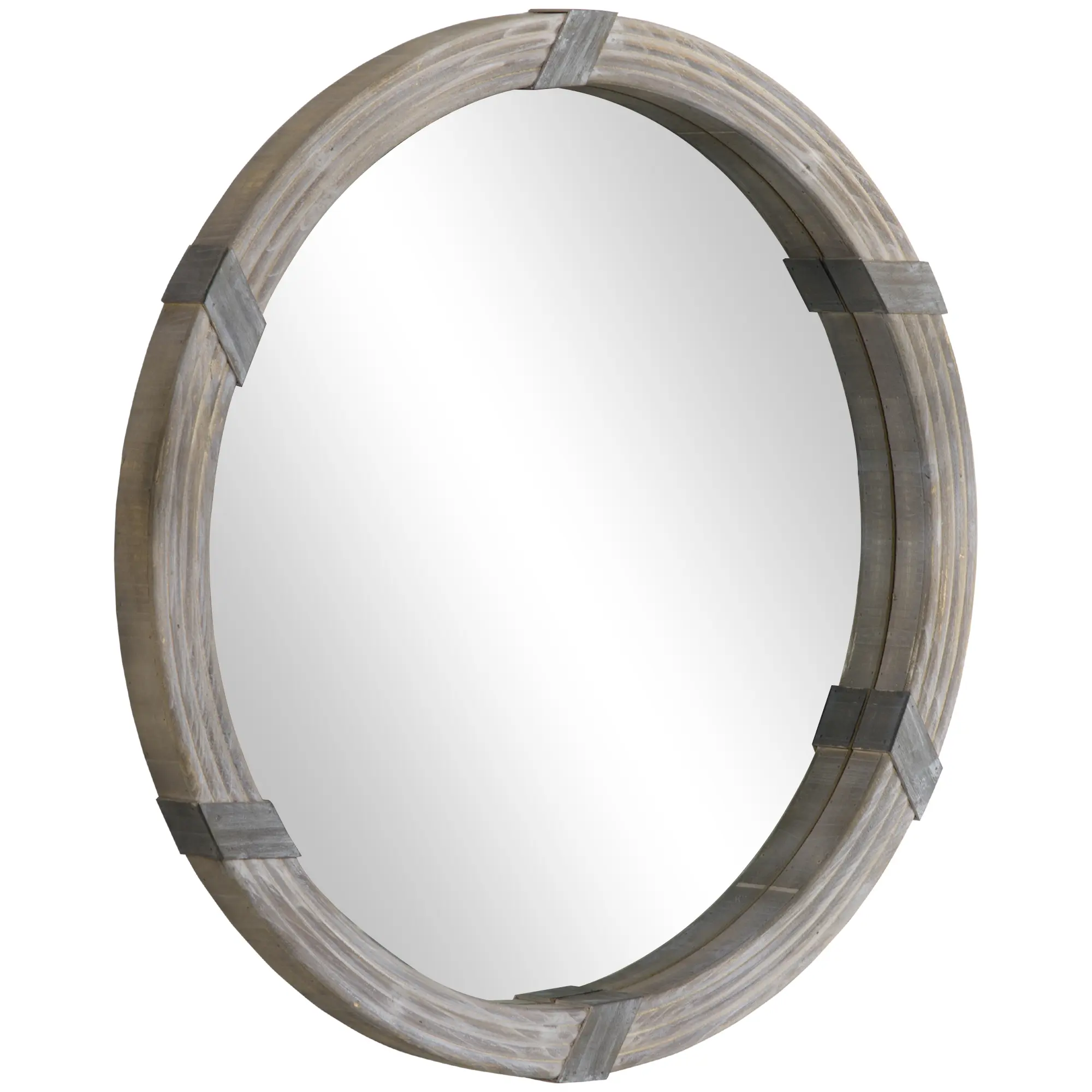 30.75" Natural Wood Wall-Mounted Round Mirror, Farmhouse Home Decor for Living Room, Bedroom