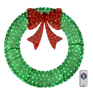 48/60in Lighted Christmas Garland with LED Lights, Branch PVC Greenery with Bow, Full and Lush Holiday Decoration for Door Window Mantel Staircase Indoor Outdoor Use