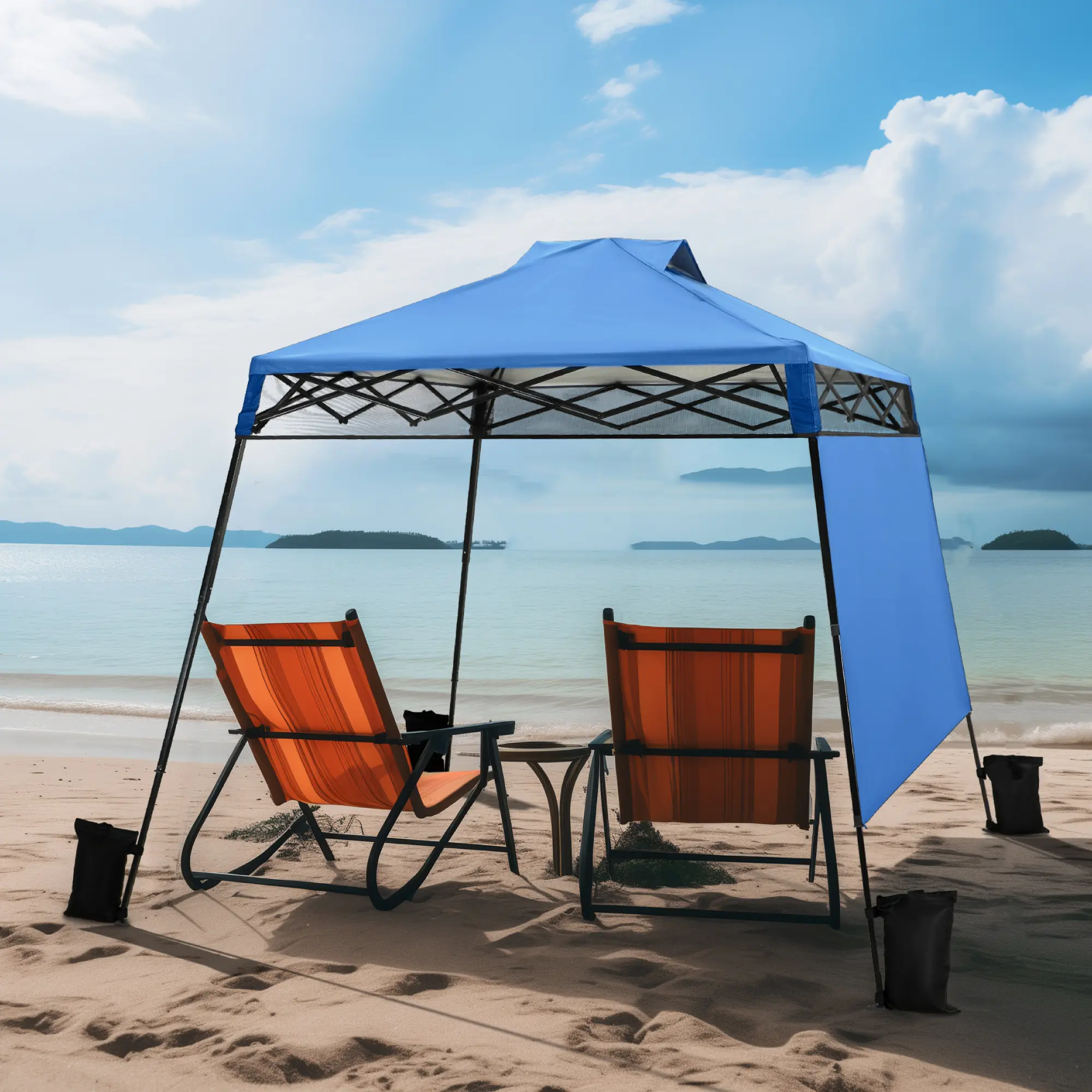 PHI VILLA Canopy Tent, 8 x 8 Foot Portable Pop Up Outdoor Shelter with Pocket Sidewall, Push Center Lock, UV Protection, and Carry Bag, Blue