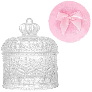 Large Body Powder Puffs and Containers, Crystal Clear Powder Container with Soft Power Puffs, Reusable Dusting Powder Case with Washable Velvet Face Body Glitter Puffs Wet and Dry Makeup