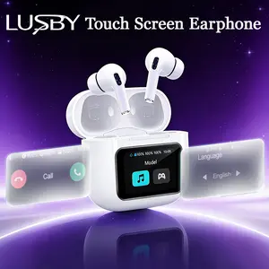 Touchscreen headphones for switching songs, making calls, and gaming, with 36-hour long battery life, fast charging case, HiFi stereo sound, noise-cancelling microphone, auto-connect, and compatible with iPhone, Android, and tablets.