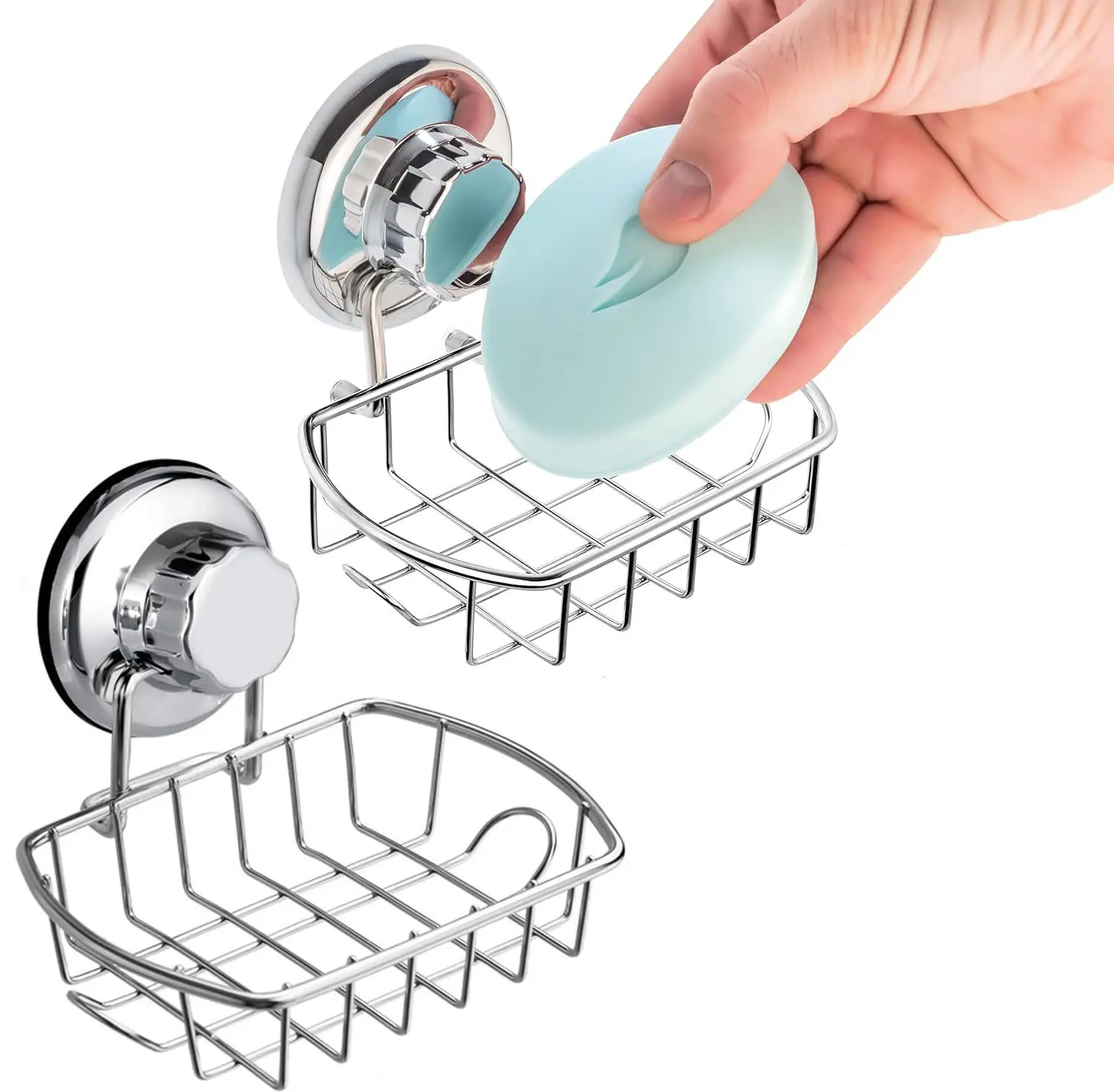 2-Pack Suction Soap Dish,Soap Holder with Hooks, Soap Dish Saver Tray Bar Soap Sponge Holder for Shower Bathroom, Tub and Kitchen Sink