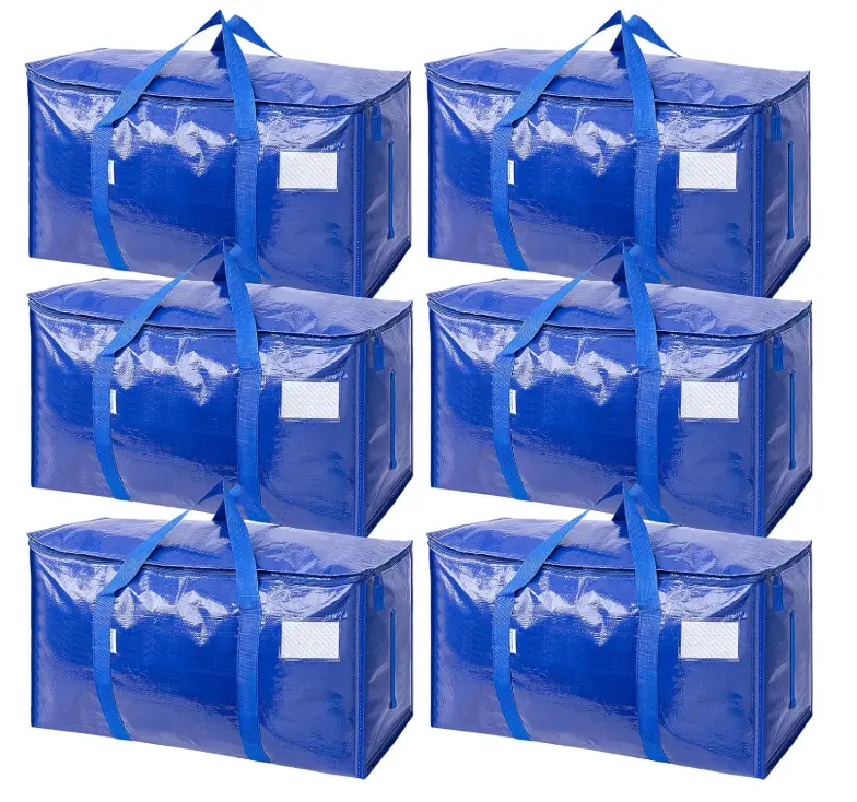 6 Pack Extra Large Heavy Duty Moving Storage Bags, Waterproof Zipper Storage Totes with Reinforced Handles, Foldable Reusable Packing Organizer for Clothes Bedding Dorm College Moving Travel Camping Home Closet Storage