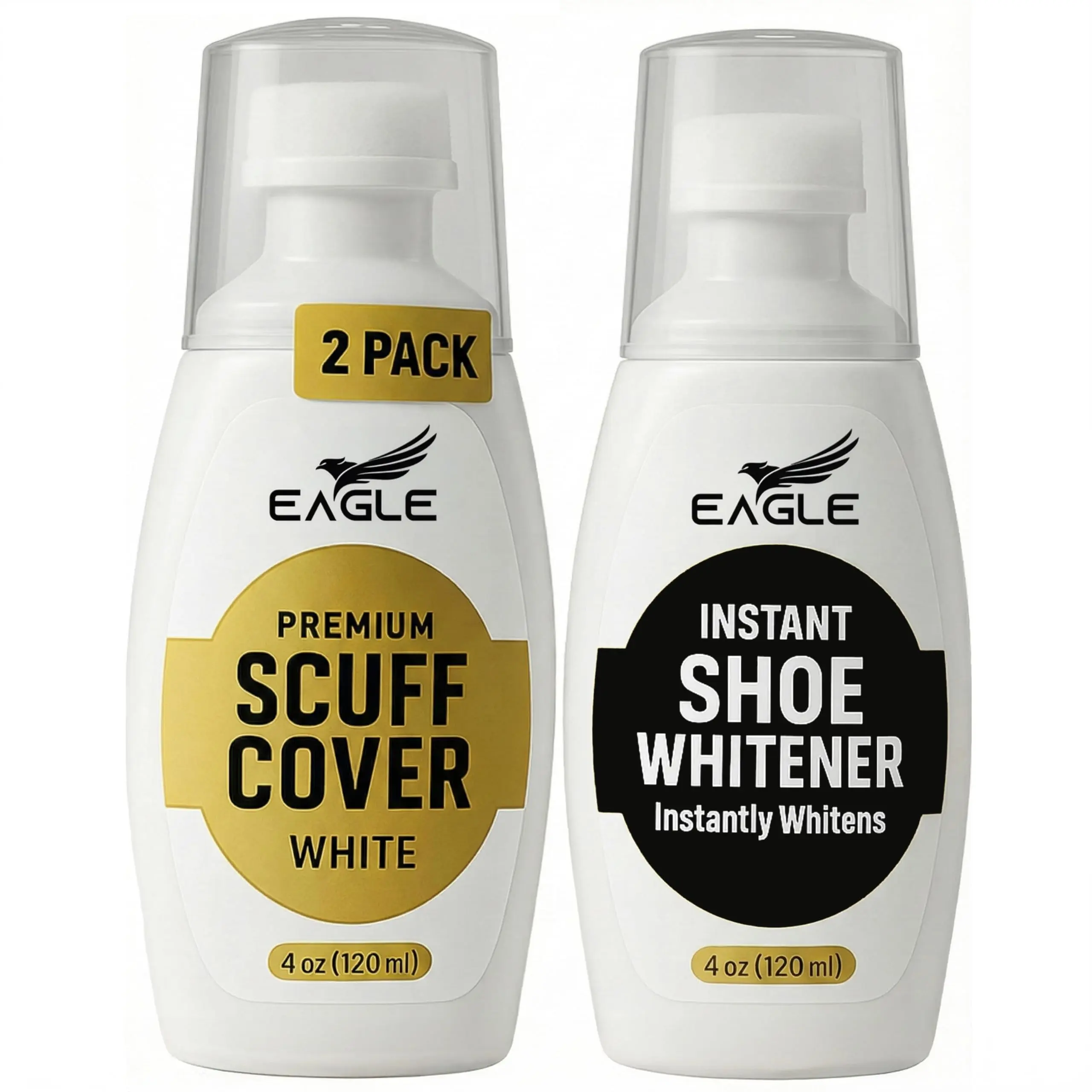 Eagle White Shoe Whitener & Polish (2-Pack) – Scuff Cover with Built-In Sponge Applicators, Instant Whitening, Restoring for Leather, Canvas, Mesh, Foam, Rubber Shoes