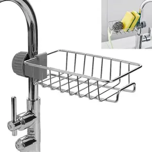 Adjustable Waterproof Stainless Steel Faucet Hanging Storage Rack - Kitchen Sink/Bathroom Organizer with Sponge, Soap Dish, Brush, Dishcloth Drainer Shelf, Water Proof