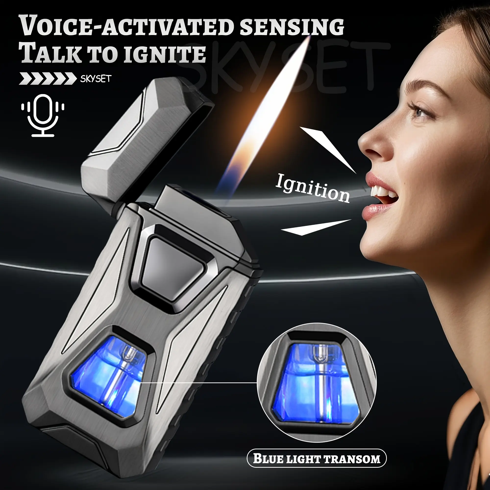 【Cool Sound  Lighter】Typc-C Men'sRechargeable Voice-Activated Windproof Lighter Case – Perfect for Women's Smoking Lighters & Torches.Suitable for birthday gifts, recommend lighters.【No Butane Gas】 summerwins