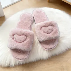 Heart Fluffy Home Slippers Soft Sole Lightweight Plush Lined Non-slip Cozy Floor Slippers for Winter Autumn Indoor Outdoor Use Comfortable Footwear Women