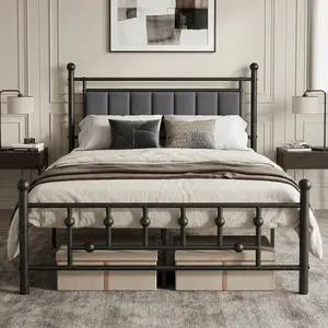 Luviyoo Queen Size Velvet Upholstered Platform Bed Frame with Headboard, Heavy Duty Metal Slats Support, 14 Inch Underbed Storage Space, Noise-Free Design, No Box Spring Required