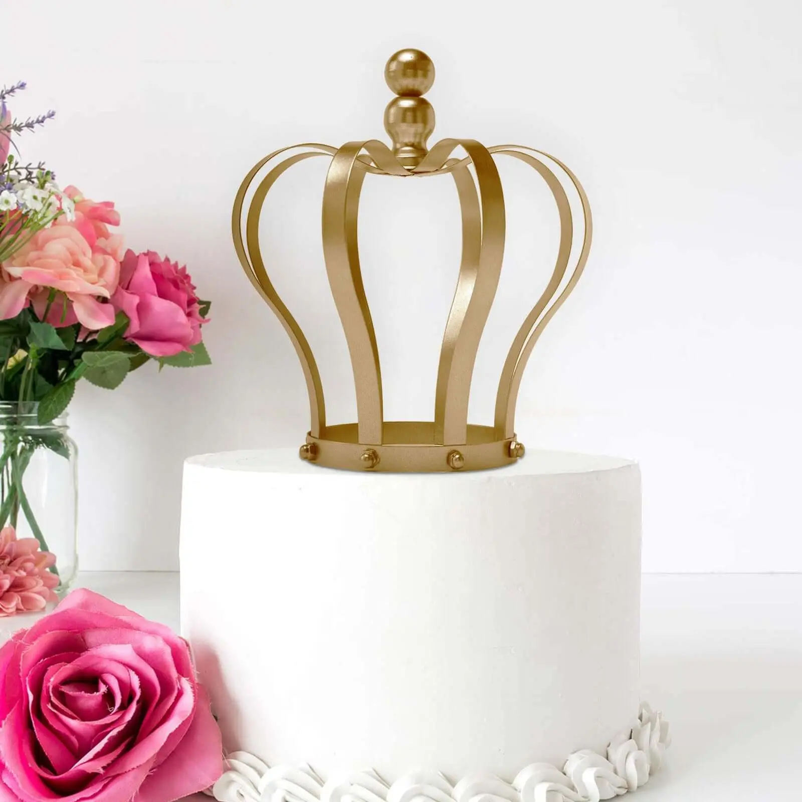 9 inches Matte Gold Metal Royal Crown Cake Topper - Premium Cake Decoration, Decorative Flower Centerpiece, Table Center for Weddings, Parties