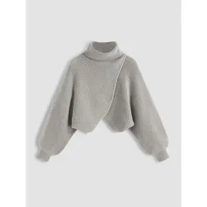 Cider [8 colors, size 0-26] High Neck Solid Knitted Long Sleeve Crop Sweater