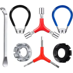 Bike Spoke Wrench, Portable Bicycle Spoke Tool Kit Includes 8 Way Bike Rim Truing Tool, Spoke Wrench with Rubber Handle
