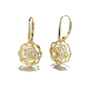 Caged Swarovski Crystal Floating Rose Lever Back Earrings