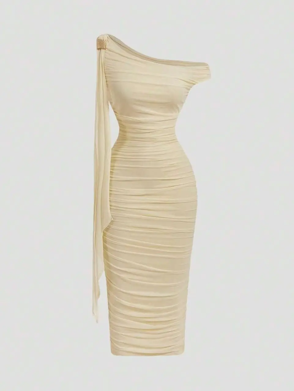Elegant Floral One-Shoulder Ruched Fitted Dress - Chic Wedding Guest & Evening Attire