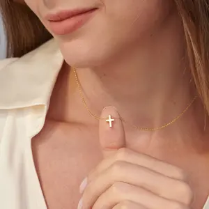 Cross Necklace for Women - 14k Gold/Silver Plated Dainty Cubic Zirconia Sideways Cross Necklace Jewelry Gift