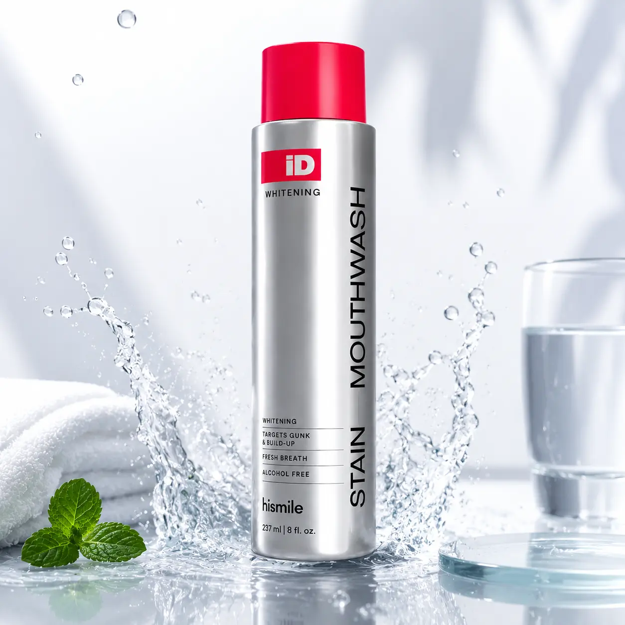 Hismile iD Stain Whitening Mouthwash for White Teeth, Freshens Breath with Essential Oils 237ml