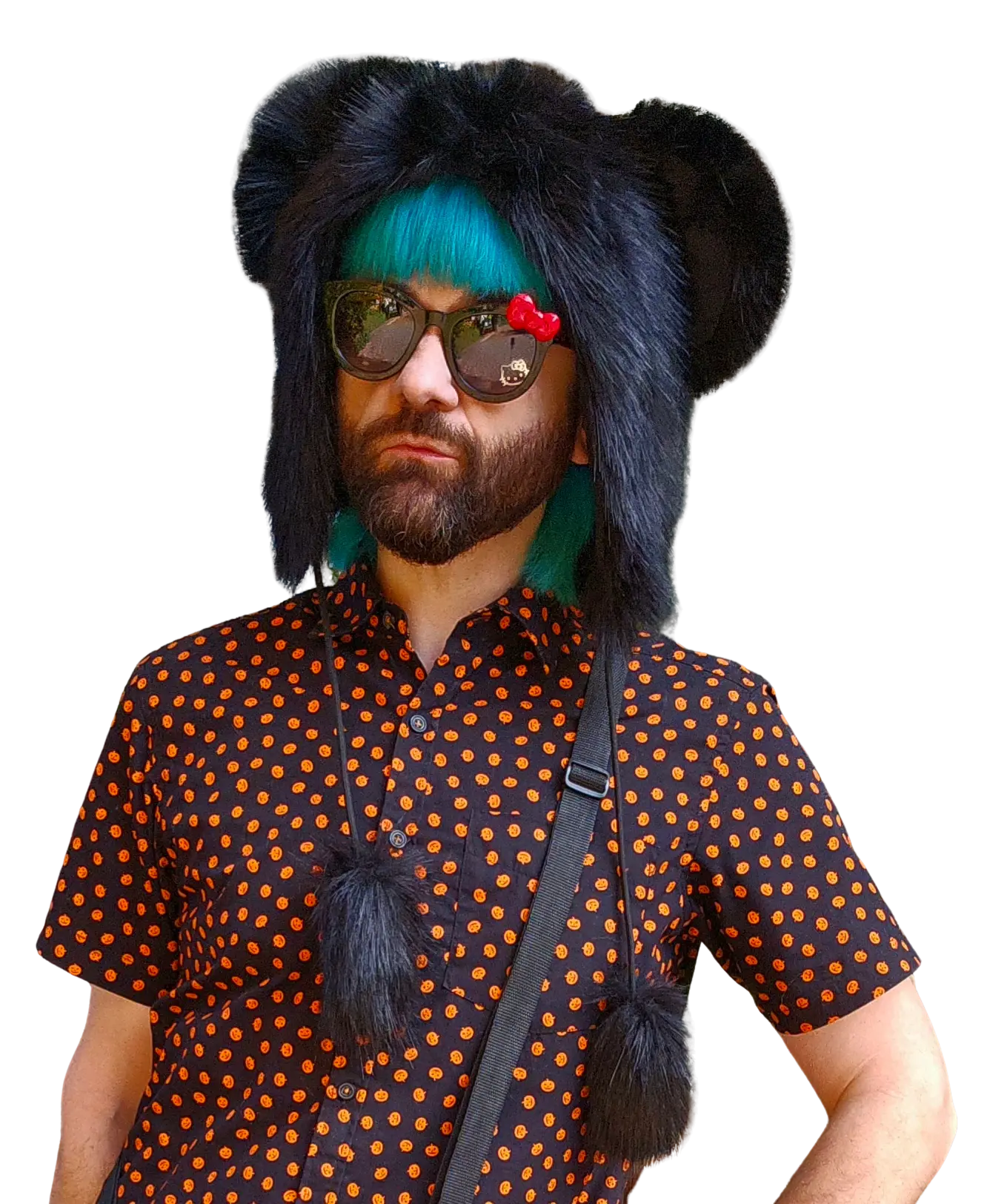 Atomic Laundry Apparel Black Faux Fur Bear Mouse Hat with Large Adorable Ears and Fluffy Pom Poms One Size Fits All Teen Adult