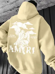 Men's Thick Casual Hoodie Sweatshirts with Angel Graphic Print, Geometric, Fitted Regular Fit Streetwear, Drawstring Pocket Long Sleeve Pullover, Fall & Winter Fashion, Graphic Hoodies