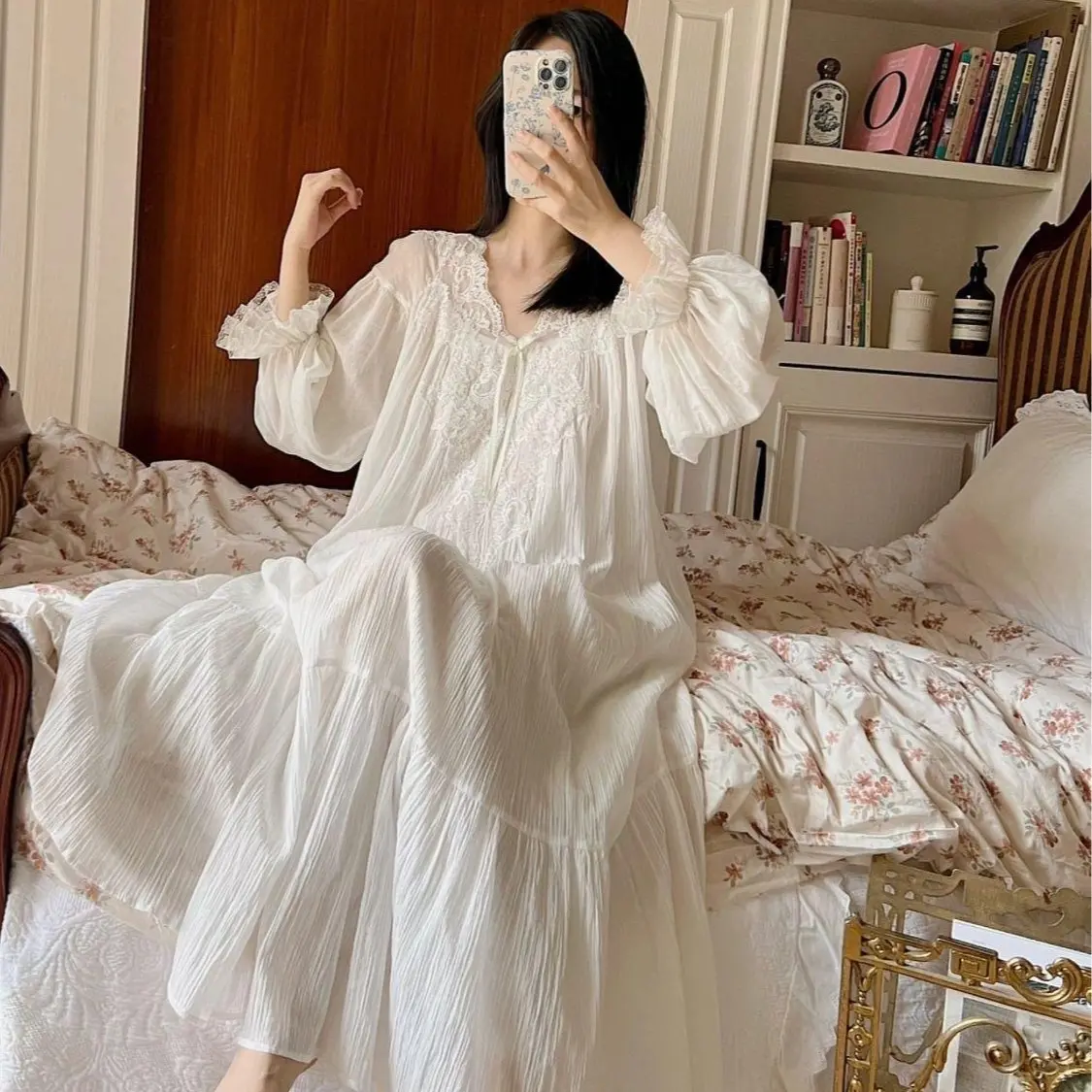 Women's Comfortable Nightdress Soft Breathable Fabric Long Nightgown for Sleep and Casual Indoor Outdoor Use