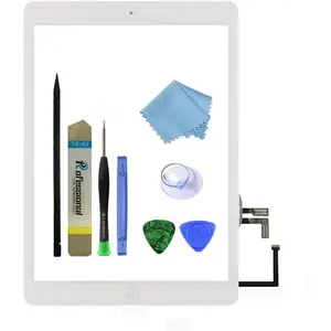 for White IPad Air 1st Generation  Screen Digitizer Glass Replacement Modle A1474 A1475 A1476 with  Button,Camera Holder,Preinstalled Adhesive,Tool Kit.