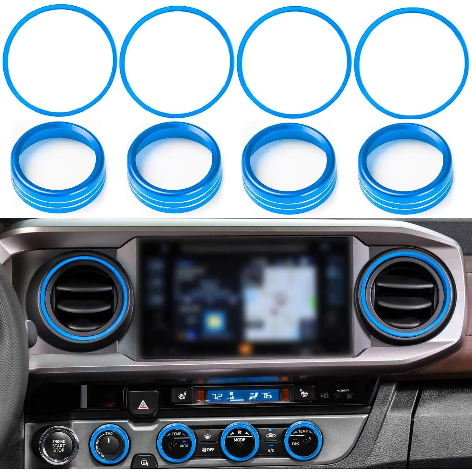 AC knob Cover Trims and AC Vent Outer Rings for Toyota Tacoma Accessories 2016-2023 Interior Air Conditioner Vent Ring Cover Trims Air Conditioner Knob Rings 8pcs-Set (Blue)