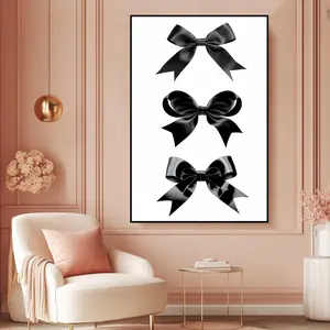 Preppy black bow canvas wall art neutral aesthetic print minimalist flirty decor for teen room nursery or girls bedroom