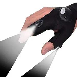 LED Fingerless Gloves, Half Finger Design, Waterproof, for Night Fishing, Cycling, Running, Outdoor Activities - 1 Pair