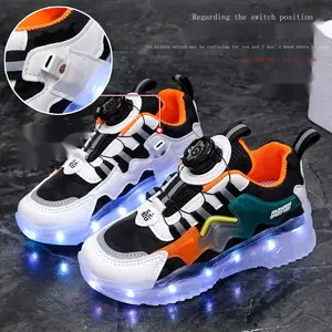 Rotating Button Charging Colorful Luminous Shoes Sports Light Shoes Children's Shoes Boys And Girls Children's Luminous Dad Shoes