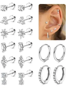 20G Hypoallergenic Flat Back Earrings Cartilage Earring Sets for Multiple Piercing Surgical Stainless Steel Earrings for Women Trendy Earring Stacks Small Huggie Hoops Flatback Stud Earrings Ear Studs