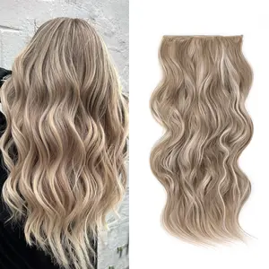 Qbeauty Glueless Clip-in Colored Synthetic Hair Extensions - 4PCS Thick Double Weft Highlight Blonde Wavy Long Hairpieces for Women