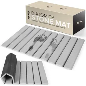 Foldable Stone Bath Mat| 23.6" x 15.4" Diatomaceous Earth Bath Mat with Anti-Slip Backing| Absorbent Mat| Non Slip & Fast Drying Diatomite Stone Mat for| Light Grey