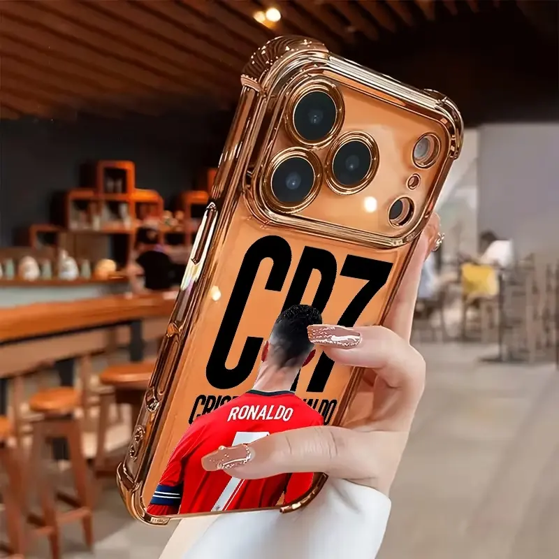 Football phone case - New electroplated transparent TPU airbag anti-drop phone case suitable for iPhone 17 Pro Max 16 15 14 13 12 11. Simple and fashionable shock-proof soft case for protection. Personalized and creative protection case. Suitable as a gif