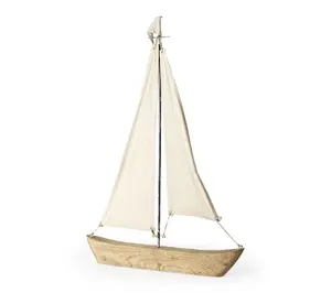 HomeRoots 32" Brown Wood and Fabric Sailboat Sculpture