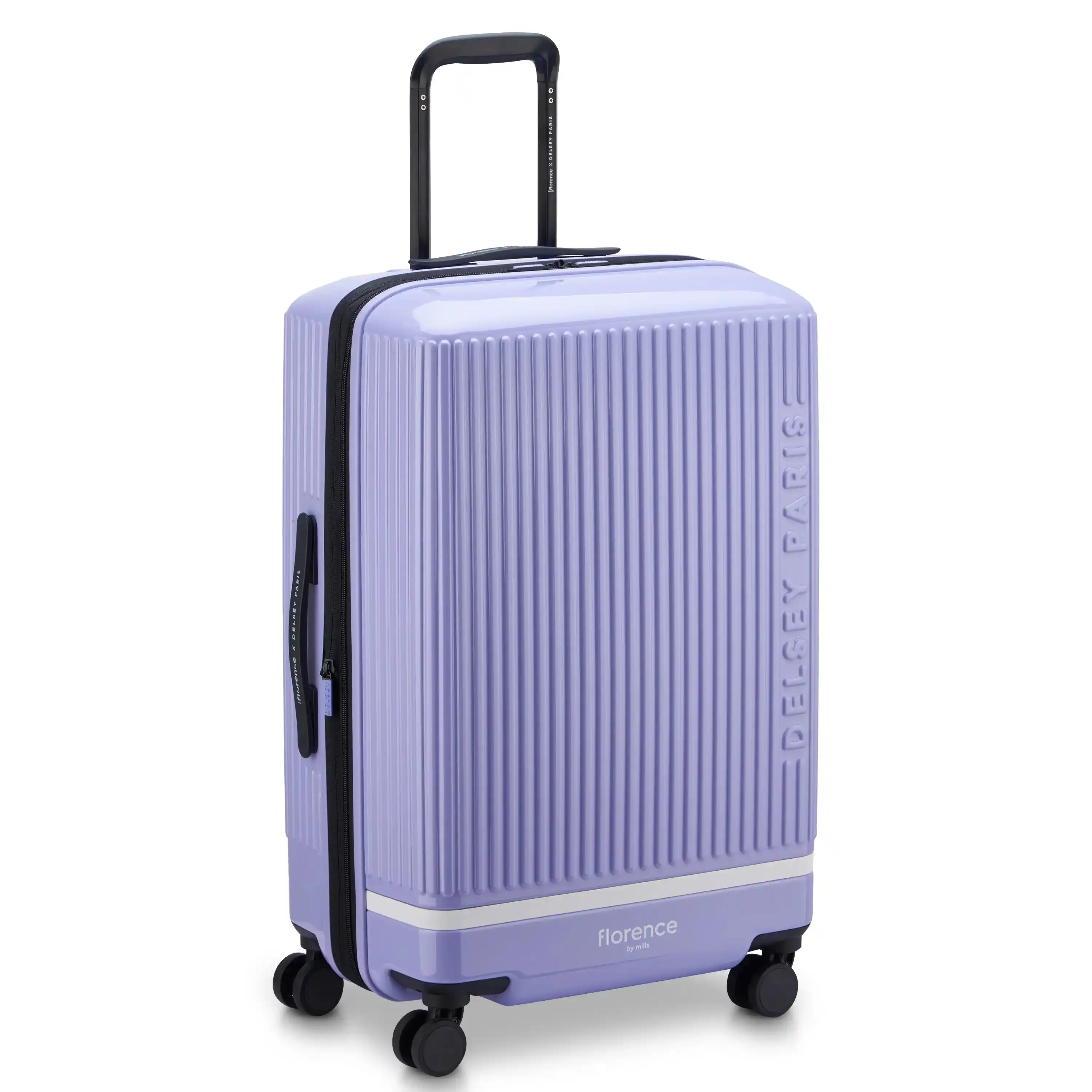 DELSEY Paris x florence by mills Spin Me Away Medium Expandable Checked Luggage - Eco-Friendly, 360-Degree Rolling Spinners, Tie-Down Straps, Compartment, ABS Build, Durability-Focused for Travel