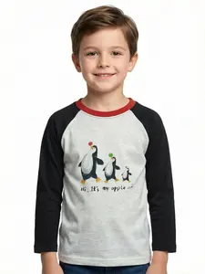 Letibati Kids Cartoon Sleepwear Cute Penguin Print Long-Sleeve Moisture-wicking Loungewear Top 18M-12Y Snug Fit Home Wear Pastel Soft Comfort Eco-Friendly CPC Certified Safe