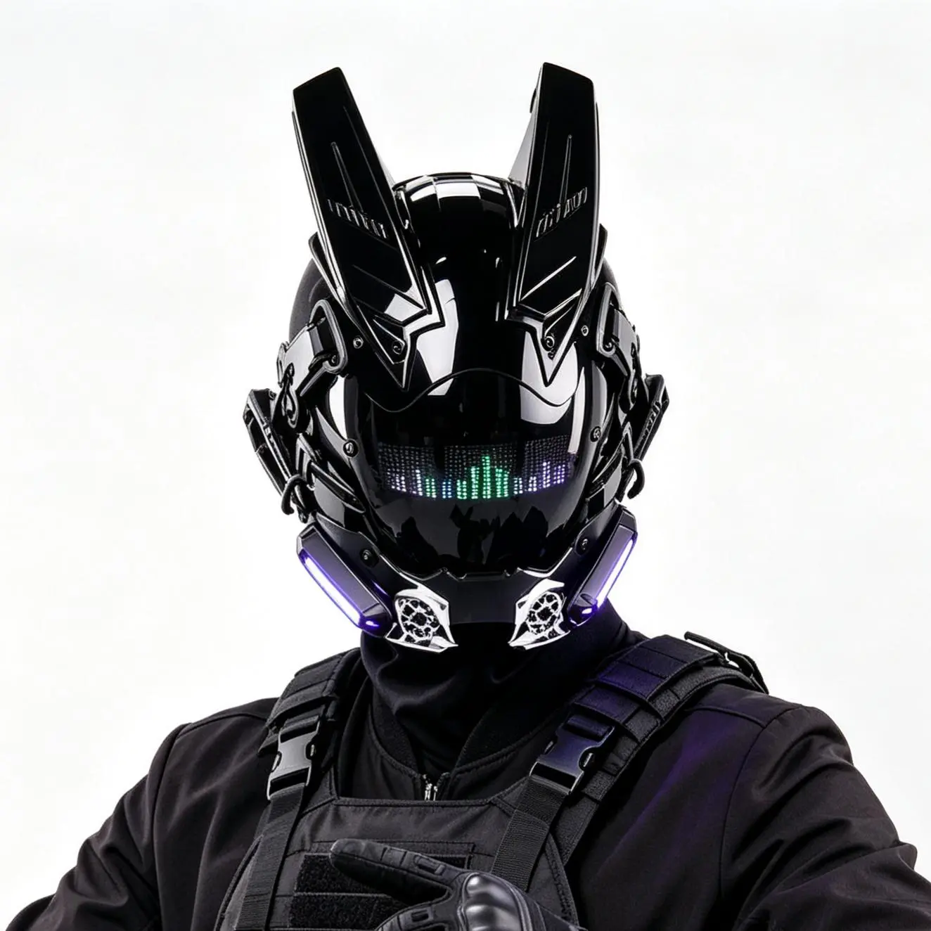 LED Punk Full Face Mask with Mecha Ear Design - App Bluetooth Control, Customizable LED Display, Techwear Tactical Helmet Accessory, Party Accessory for Halloween, Rave, Party Accessories