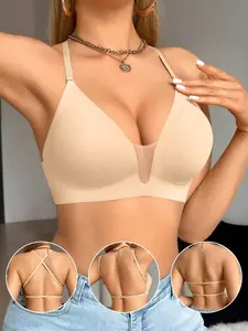 Women's Seamless Backless Bra, Adjustable Straps, Medium Support, Elegant Breathable Comfort Design, Perfect for Weddings and Formal Occasions