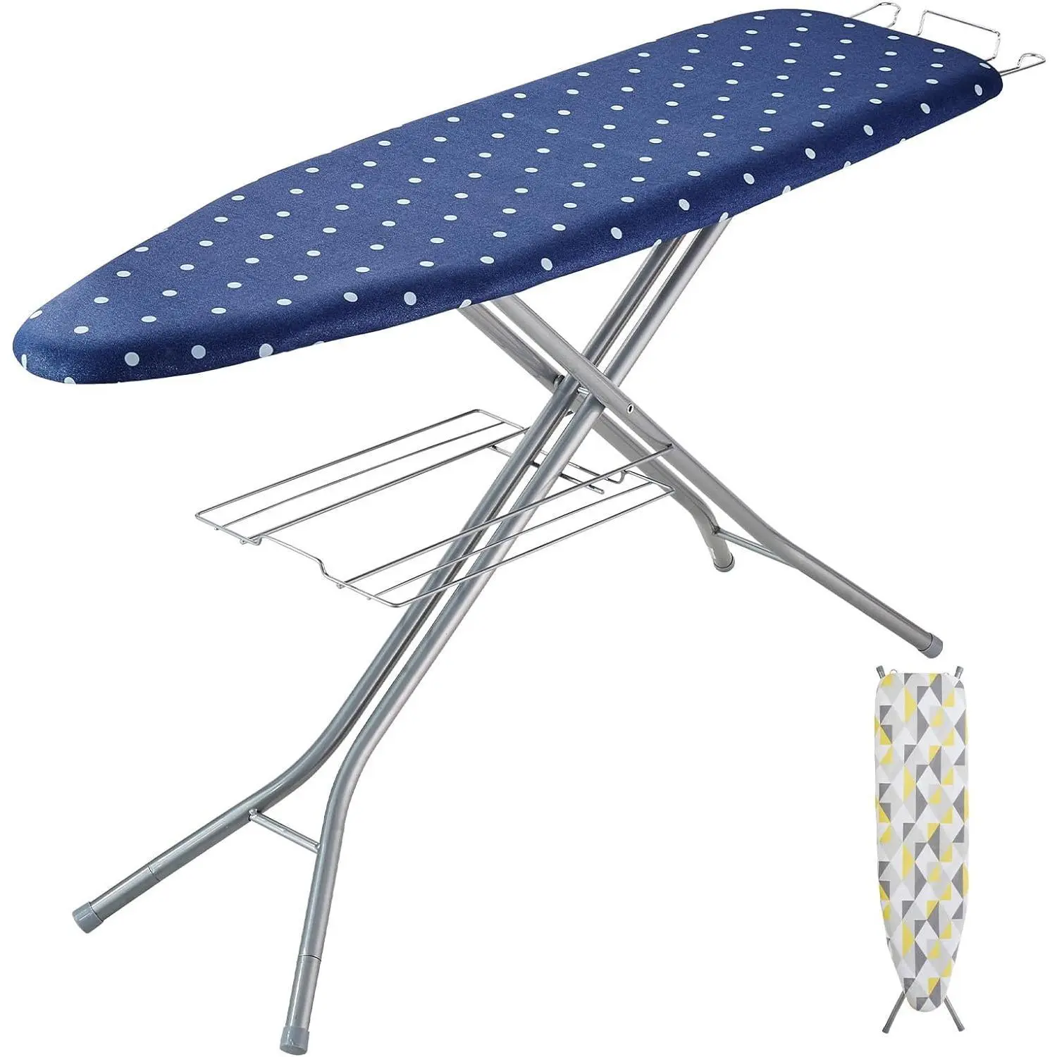 【summerfinds】VEVOR Ironing Board with Bottom Storage Tray, Thickened 4 Layers Iron Board with Heat Resistant Cover and 100% Cotton Cover, 10 Adjustable Heights Ironing Board for Home Laundry Room Use (Size 55x15) Accessories Smooth