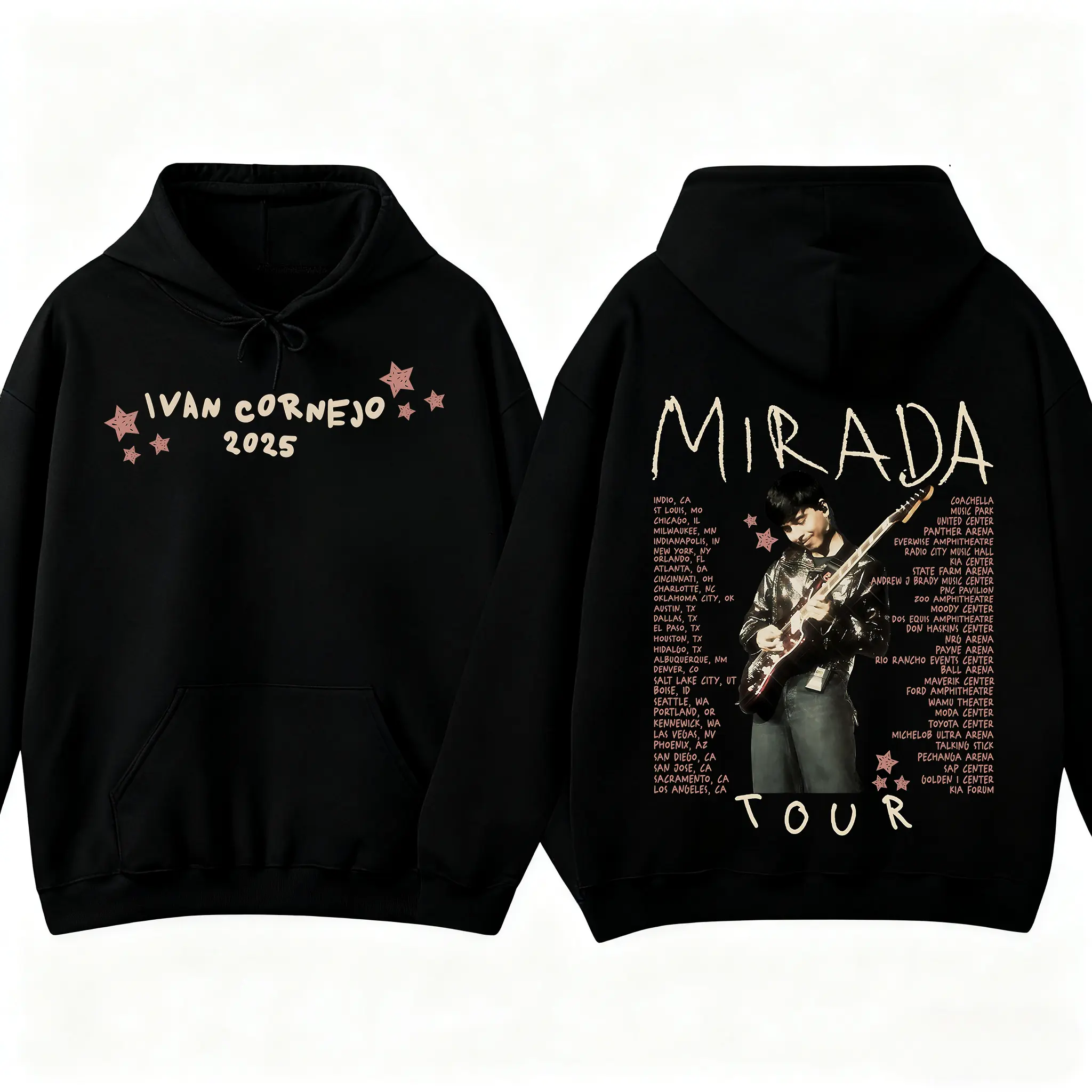 Women's Ivan Cornejo 'Mirada Tour 2025' Concert Theme Graphic Hooded Pullover Hoodie - Long Sleeve, Basic, Normal Type, Casual, Elegant Streetwear, Cozy for Long Shows, Comfortable Fit for Latin Music Fans