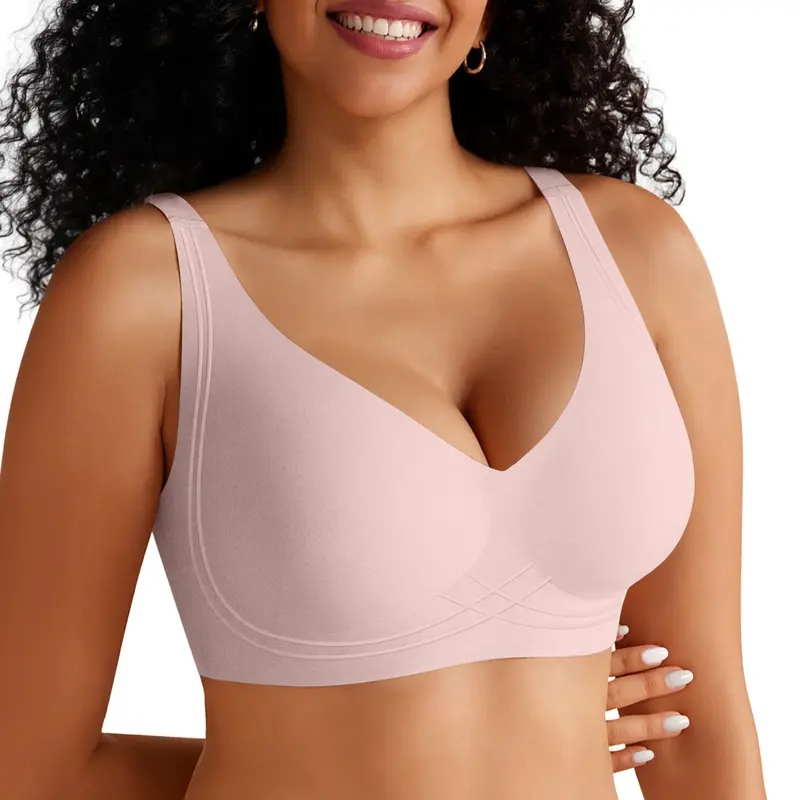 OEAK Wireless Bras for Women Deep V Seamless No Underwire Jelly Bra Full Coverage T Shirt Comfy Bralettes Everyday Bra