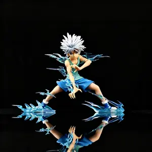 Hunter X Hunter Killua Speed Mode Figure, Classic Battle Pose, Silver Color Hair, Transparent Blue Lightning Effect, High Detail PVC Statue