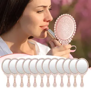 12 Pcs Vintage Handheld Mirror with Handle,Rose Gold Embossed Portable Small Mirrors for Princess Party Favors,Birthday Gifts,Valentine's Day,Classroom Rewards & Daily Travel Use,Hand Tools Kits