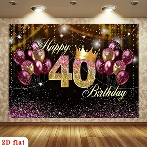 Summervibes 40th Birthday Party Backdrop Cloth - 1PC Flat 2D Multicolor Black Gold Purple Balloon Crown Themed, Reusable Indoor Polyester Adult Party Decoration Banner, Photography Wall Hanging,summervibes