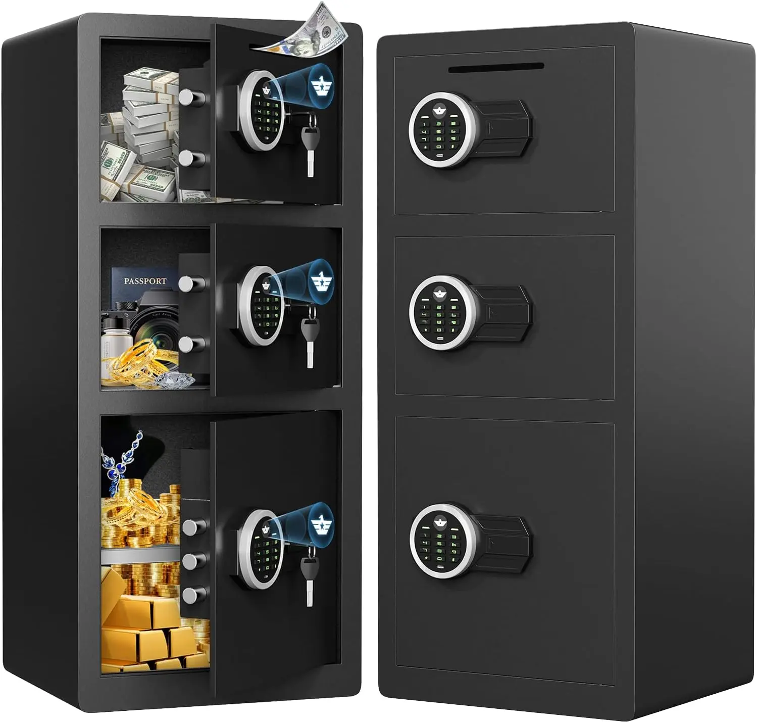 8.0 Cu ft Extra Large Drop Slot Safes Home Safe Box Fireproof Waterproof Digital Safe Money Safes with 3 Door,Drop Slot,Key Hook,Adjustable Shelf, Backlit Keypad and Dual Alarm for Home,Office