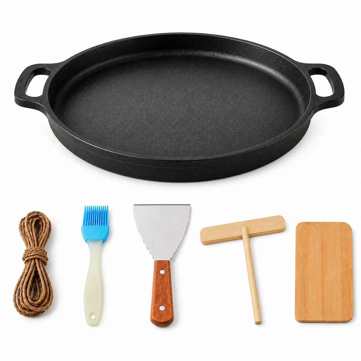 11-Inch Cast Iron Griddle Cookware Pan with Dual Handles, Flat Bottom for Breakfast Eggs & Burgers, Includes 5-Piece Kitchen Accessories Set
