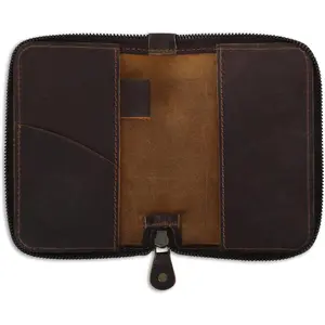 Zippered Leather Journal Cover Compatible with Moleskine Cahier TWONE   Elan Pitch Black Pocket Size 3.5 x 5.5 for Field Notes Notebook Memo Books with Pen Holder  Brown
