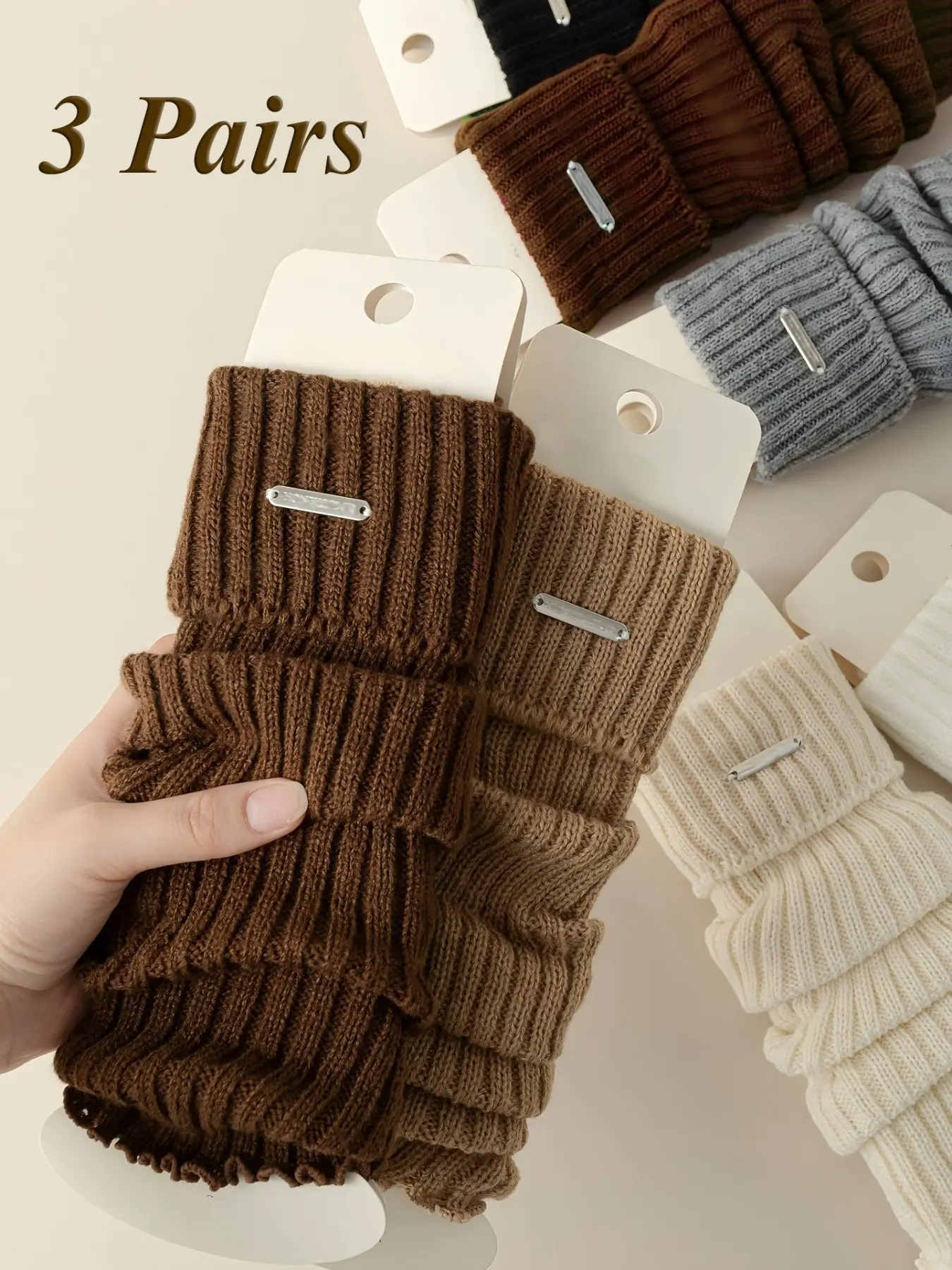 3 Pairs Sock Packs Women's Fashion Womenswear Versatile Metallic Metal Leg Warmers, Random Colors, Fitted Style, All Seasons Casual Wear, Casual Stylish Socks, Socks Set, Trendy Ribbed Knit Boot Cuffs